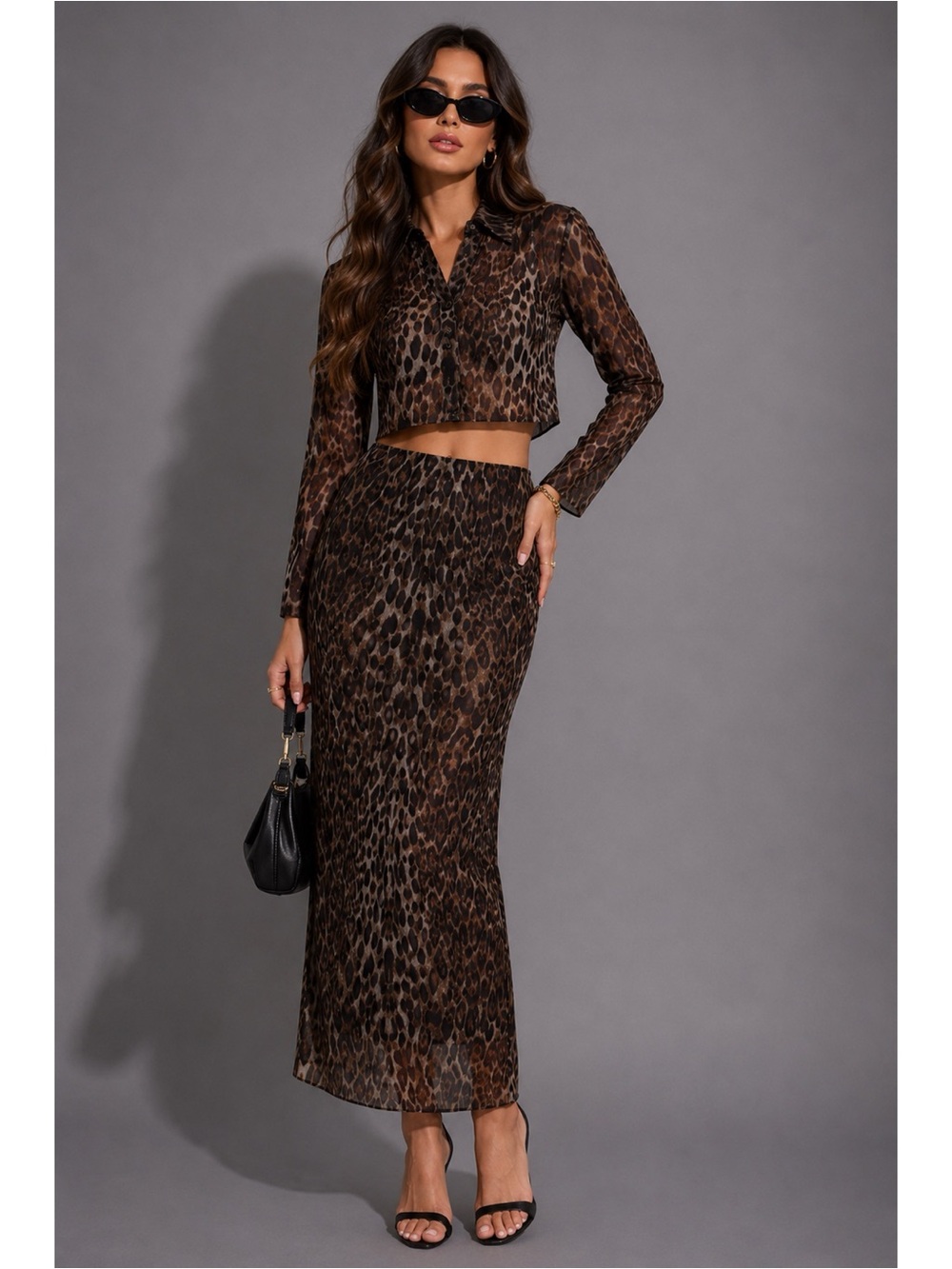 NWT Leopard Print Mesh Brown Midi Skirt